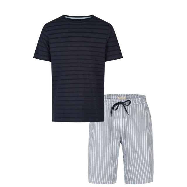 Phil & Co Heren shortama korte pyjama set donkerblauw/grijs gestreept PH-6193-02 large