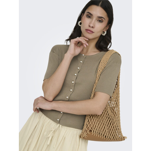 Jacqueline de Yong Jdygaby 24 o-neck pearl cardigan knt taupe 4249.77.0002 large