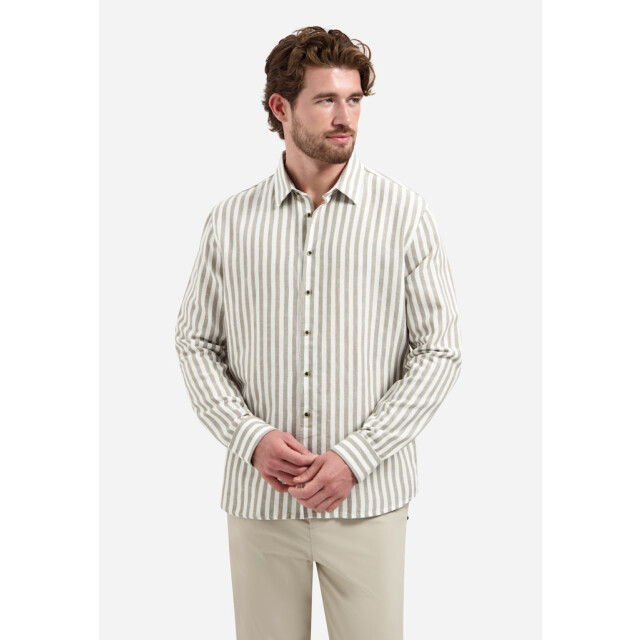 No Excess Shirt vertical big stripe with linen zand dessin 5309.06.0020 large