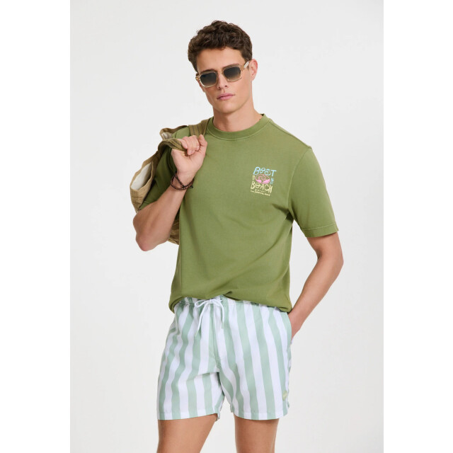 Shiwi Heren zwemshort broad stripe lichtgroen/wit 1441100200-7810 large