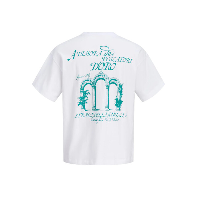 Jack & Jones Heren backprint t-shirt jorcotedazur wit/turquoise 12296081-Bright White large