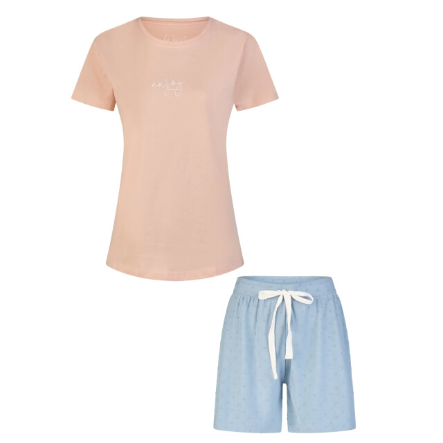 By Louise Dames korte pyjama set shortama roze/blauw gestipt BL-6243-02 large