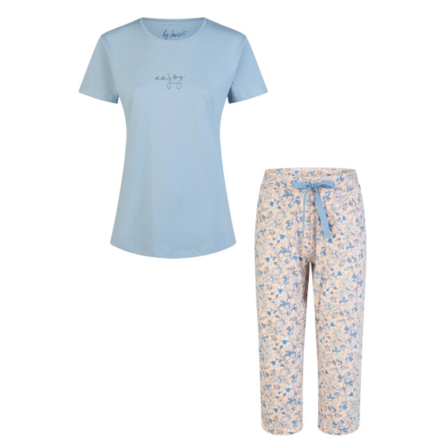 By Louise Dames capri pyjama set driekwart broek blauw/soft orange gebloemd BL-6242-02 large