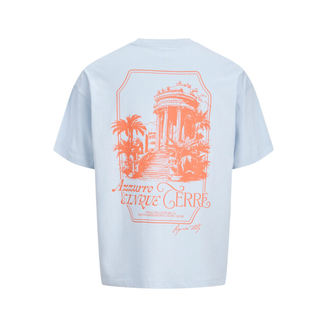Jack & Jones Heren backprint t-shirt jorcotedazur lichtblauw/oranje 12296081-Cashmere Blue large
