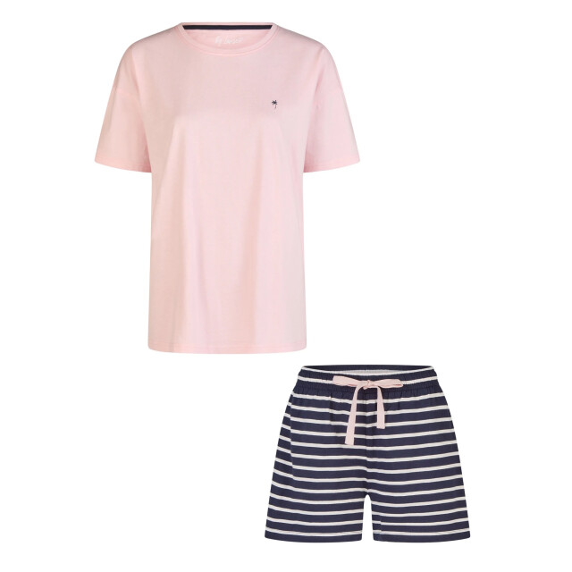 By Louise Dames korte pyjama set shortama roze/donkerblauw BL-6296-02 large