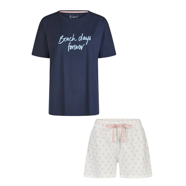 By Louise Dames korte pyjama set shortama donkerblauw/roze BL-6295-02 large