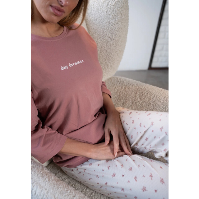 By Louise Dames pyjama set lang driekwart mouw oudroze/wit gebloemd BL-6259-02 large
