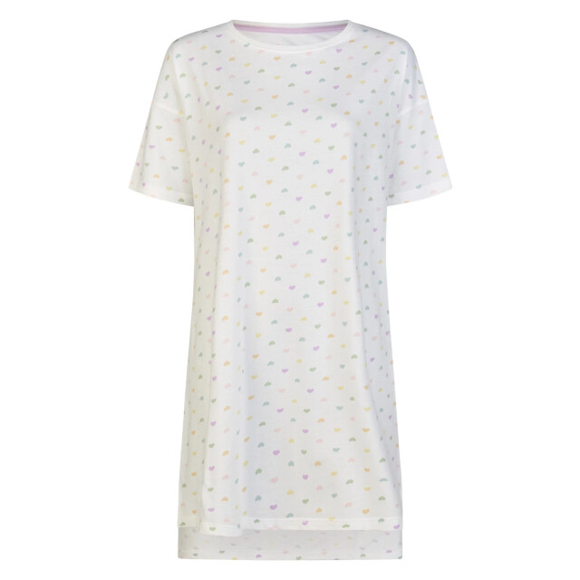 By Louise Dames lang nachthemd korte mouw wit hartjes confetti BL-6276-02 large