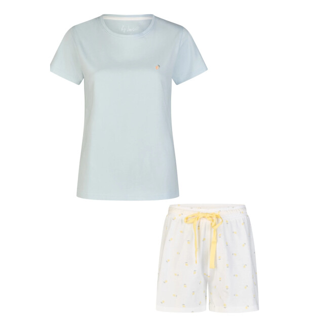 By Louise Dames shortama korte pyjama set geprint blauw/wit gestipt BL-6283-02 large