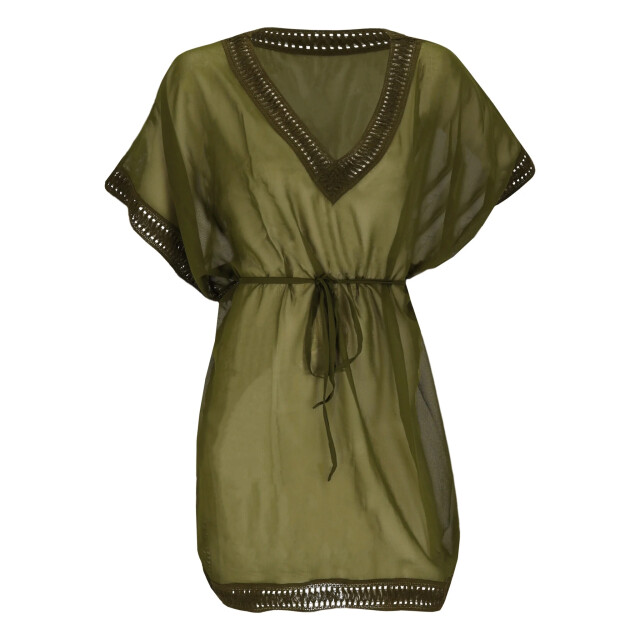 Sarlini Dames tuniek strandjurk polyester chiffon effen kaki 000423 large