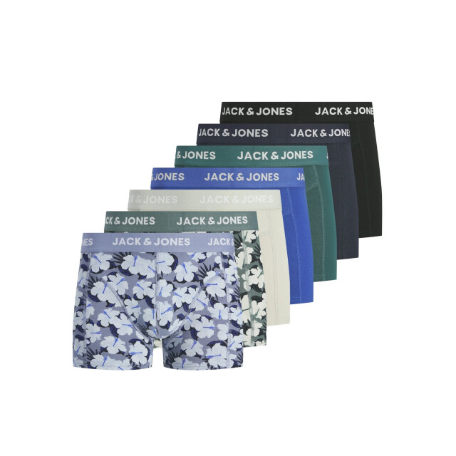Jack & Jones Heren boxershorts effen trunks jacben 7-pack blauw/groen effen/gebloemd 12307713-North Atlantic large
