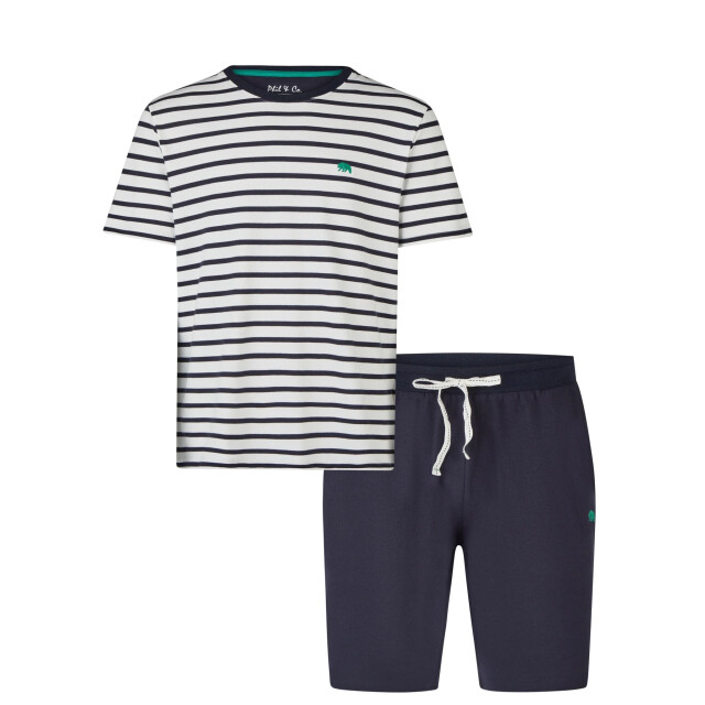 Phil & Co Heren shortama korte pyjama set crème/donkerblauw gestreept PH-6206-02 large