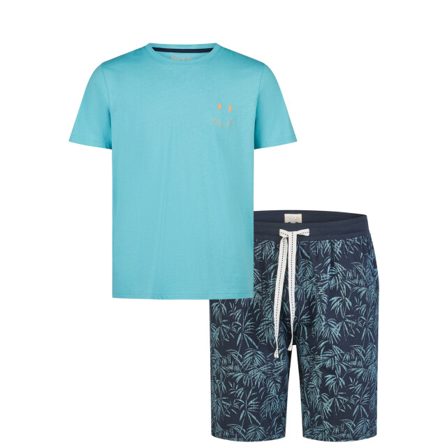 Phil & Co Heren shortama korte pyjama set lichtblauw/donkerblauw gebloemd PH-6210-02 large