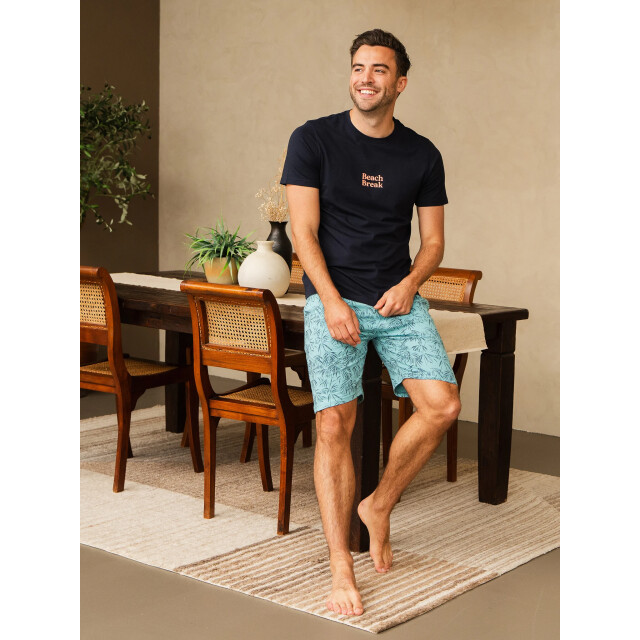 Phil & Co Heren shortama korte pyjama set blauw gebloemd PH-6208-02 large