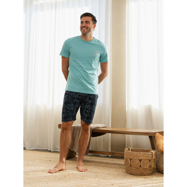 Phil & Co Heren shortama korte pyjama set lichtblauw/donkerblauw gebloemd PH-6210-02 large