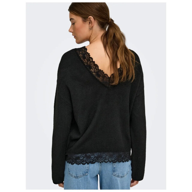 Only Onlclover ls lace v-neck reversible knt black/dtm 15382124-177911002 large