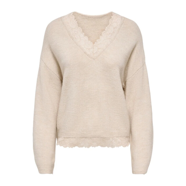 Only Onlclover ls lace v-neck reversible knt pumice sto 15382124-189959003 large