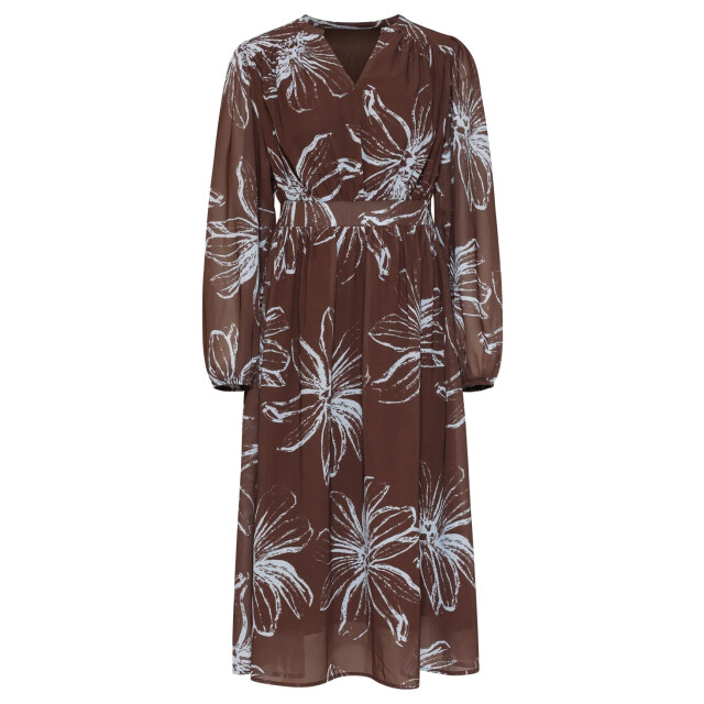 Smashed Lemon Midi jurk met grote bloemenprint in bruin en licht blauw | 8718679061582 large