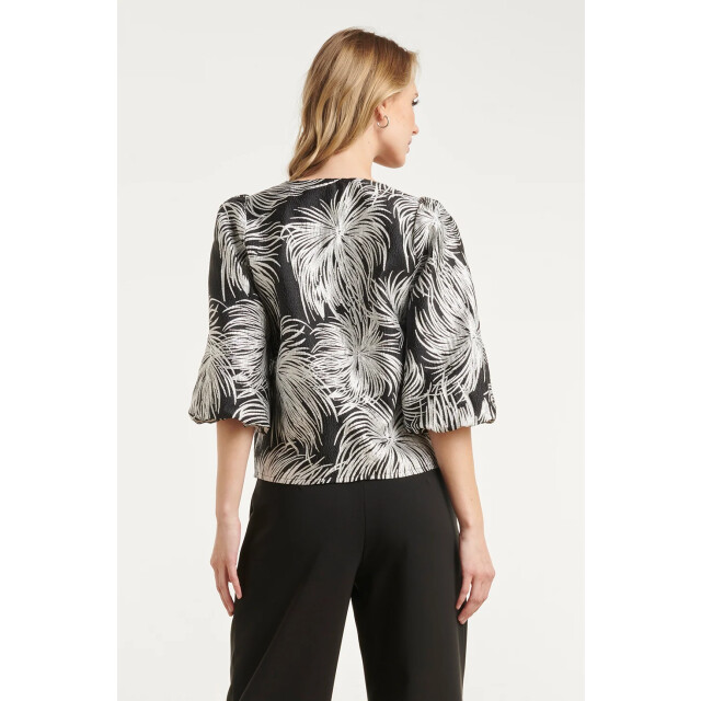 Smashed Lemon Korte top met botanische bladprint en wijde mouwen | 8718679068390 large