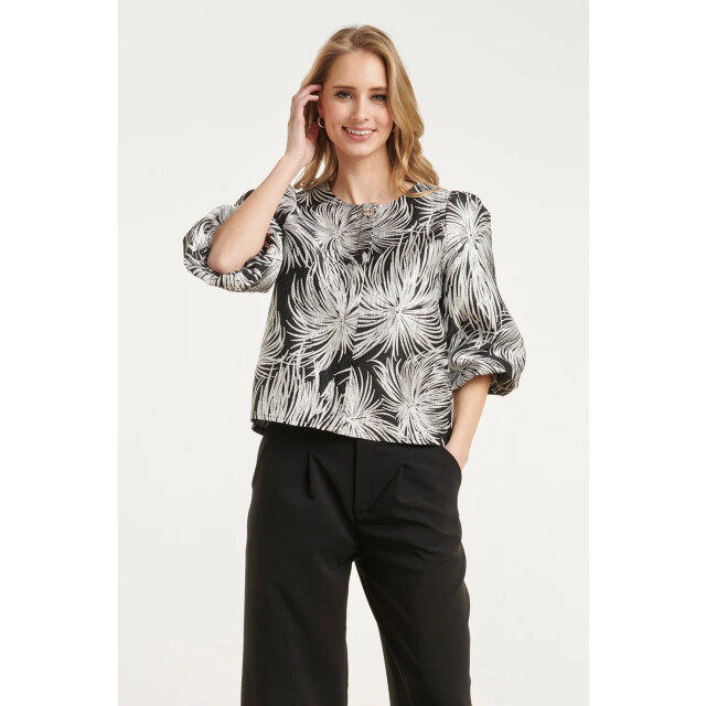 Smashed Lemon Korte top met botanische bladprint en wijde mouwen | 8718679068390 large