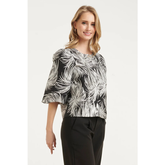 Smashed Lemon Korte top met botanische bladprint en wijde mouwen | 8718679068390 large