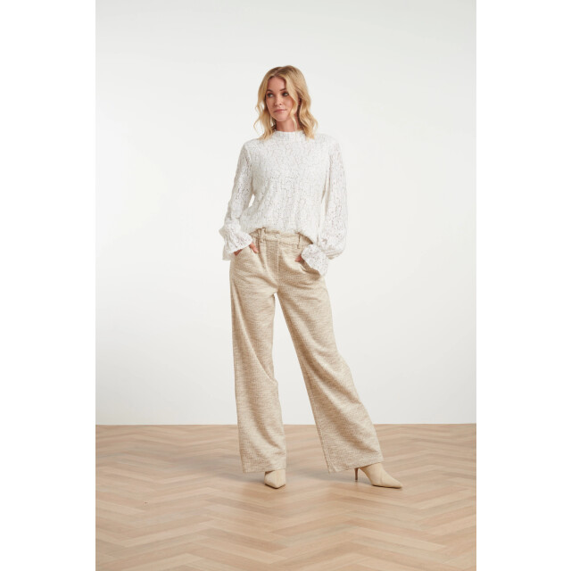 Smashed Lemon Taupekleurige textured wide leg trousers | 8718679058513 large