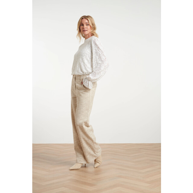 Smashed Lemon Taupekleurige textured wide leg trousers | 8718679058513 large
