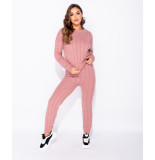 Parisian Cable knit long sleeve top & legging lounge set roze