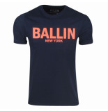 Ballin New York heren t-shirt ronde hals regular fit navy neon oranje