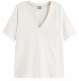 Maison Scotch Classic linen v-neck t-shirt off white