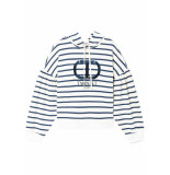 Twin-set Striped logo hoodie ecru