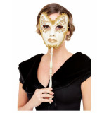 Confetti Venetiaans masker op stok zwart / creme
