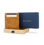 Garzini Leather rfid magic coin wallet, up to 7 cards brushed cognac