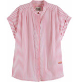 Scotch & Soda Extended shoulder roll sleeve shirt coral stripe