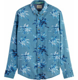 Scotch & Soda Printed linen-viscose blend shirt turquoise wax le