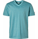 No Excess T-shirt v-neck 2 coloured stripes g light aqua