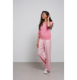 Yaya 01-301044-303 broek met wijde pijp, steekzakken en print l32 inch party punch pink dessin