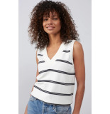 Yaya 01-000187-303 mouwloze trui met v-hals en streep dessin beauty black dessin