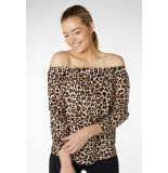 JANSEN AMSTERDAM Pippa off-shouldertop met panterdessin tabacco