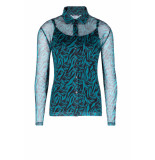 Jansen Amsterdam Ali w20 blouse van mesh met grafisch dessin zwart/petrol