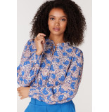 JANSEN AMSTERDAM Waf741 blouse print and smockdetail at cuff multi blue