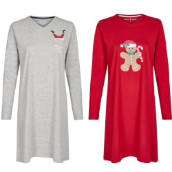 Happy Shorts Dames kerst pyjama nachthemd rood / grijs