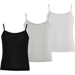 Apollo Meisjes bamboe singlet hemden 3-pack zwart grijs wit spaghettibandjes onderhemd