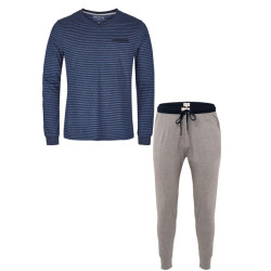Phil & Co Essential heren pyjamaset lang blauw / grijs