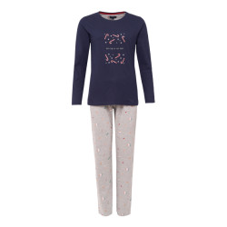 Happy Shorts Dames kerst pyjama set shirt donkerblauw met zuurstokken + grijze broek met print