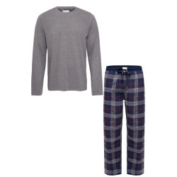 Phil & Co Lange heren pyjama set met flanellen pyjamabroek grijs