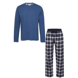 Phil & Co Lange heren pyjama set met flanellen pyjamabroek blauw