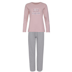 By Louise Dames pyjama set lang katoen roze / grijs gestreept