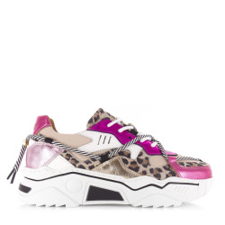 DWRS Label Jupiter leopard fuchsia / sand lage sneakers dames