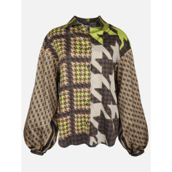 Mucho Gusto Blouse dozza brown with lime green pied-de-poule